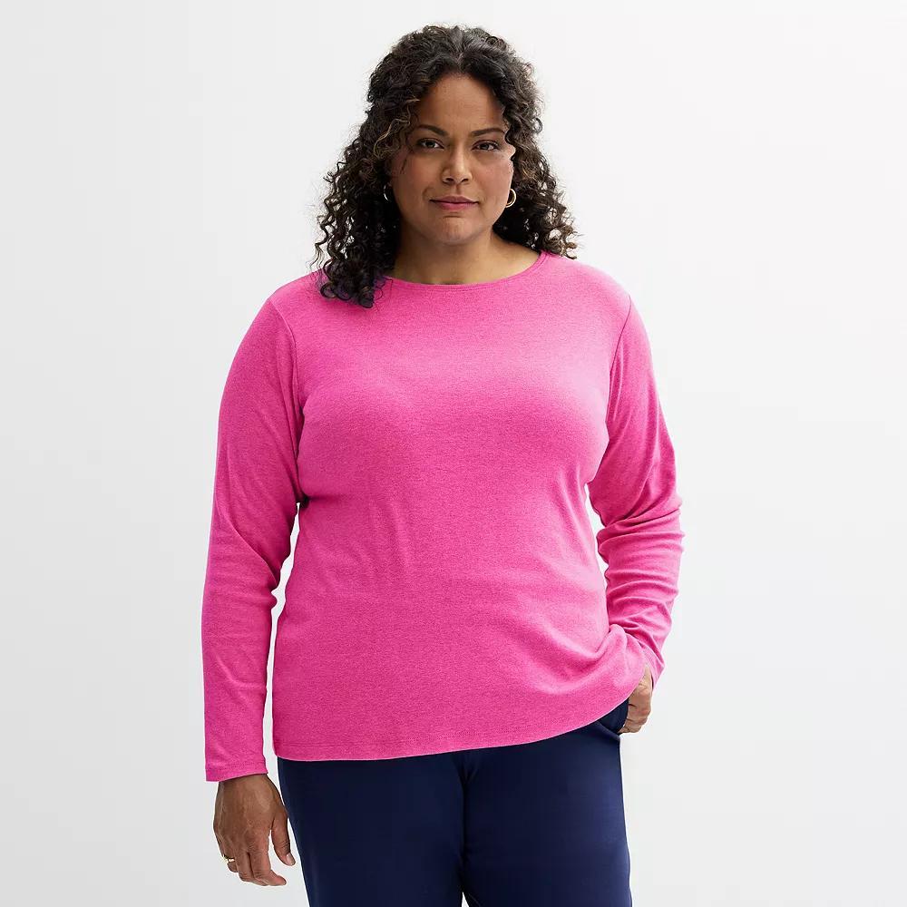 Plus Size Croft & Barrow® Essential Crewneck Long Sleeve Tee, Women's, Size: 2XL, Pink Emporium Product Image