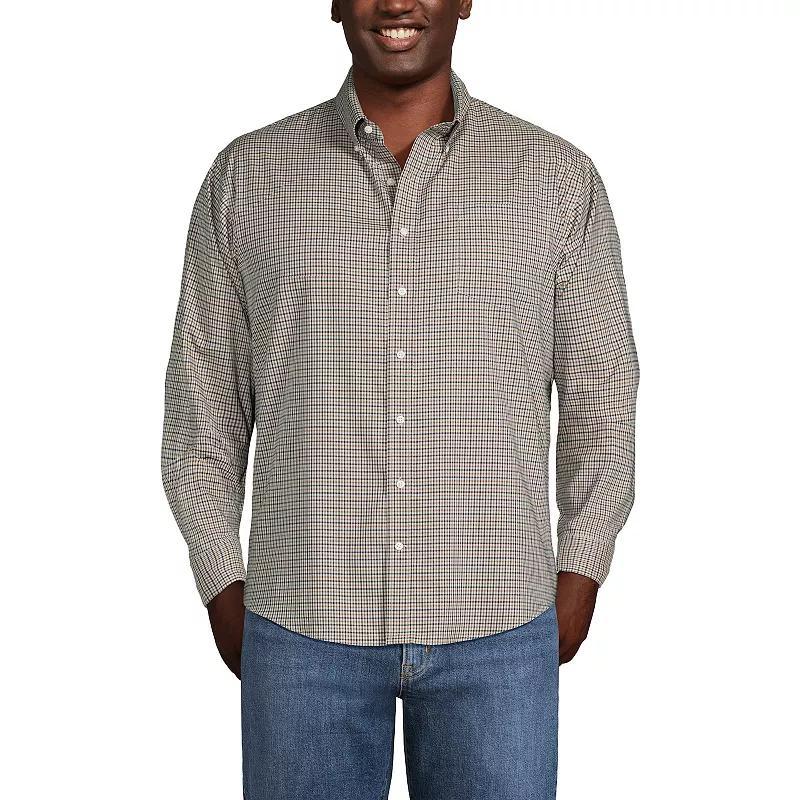 Big & Tall Lands End Plaid No-Iron Twill Button-Down Shirt, Mens Navy Red Plaid Product Image