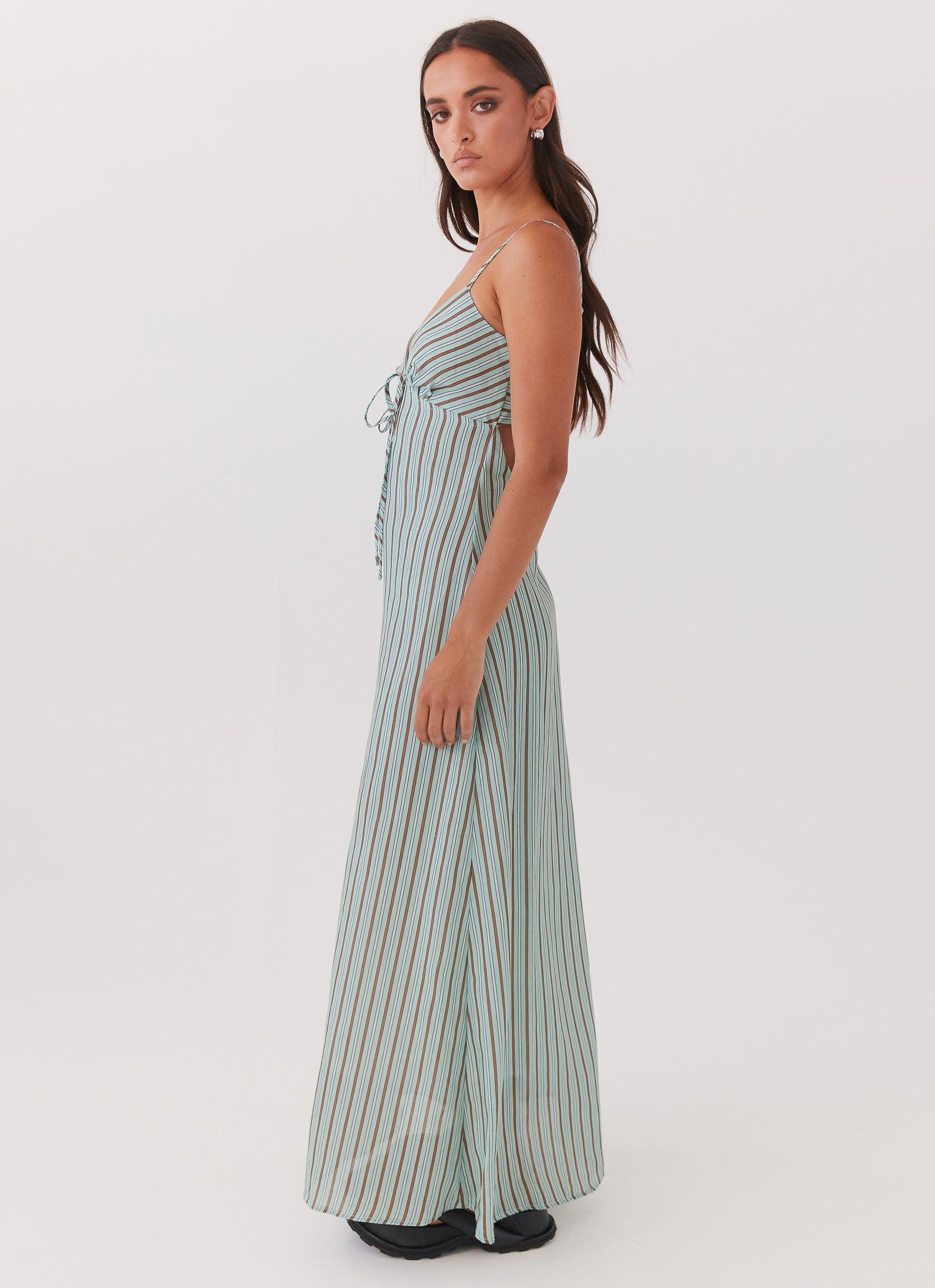 Flora Linen Maxi Dress - Coastal Stripe Product Image