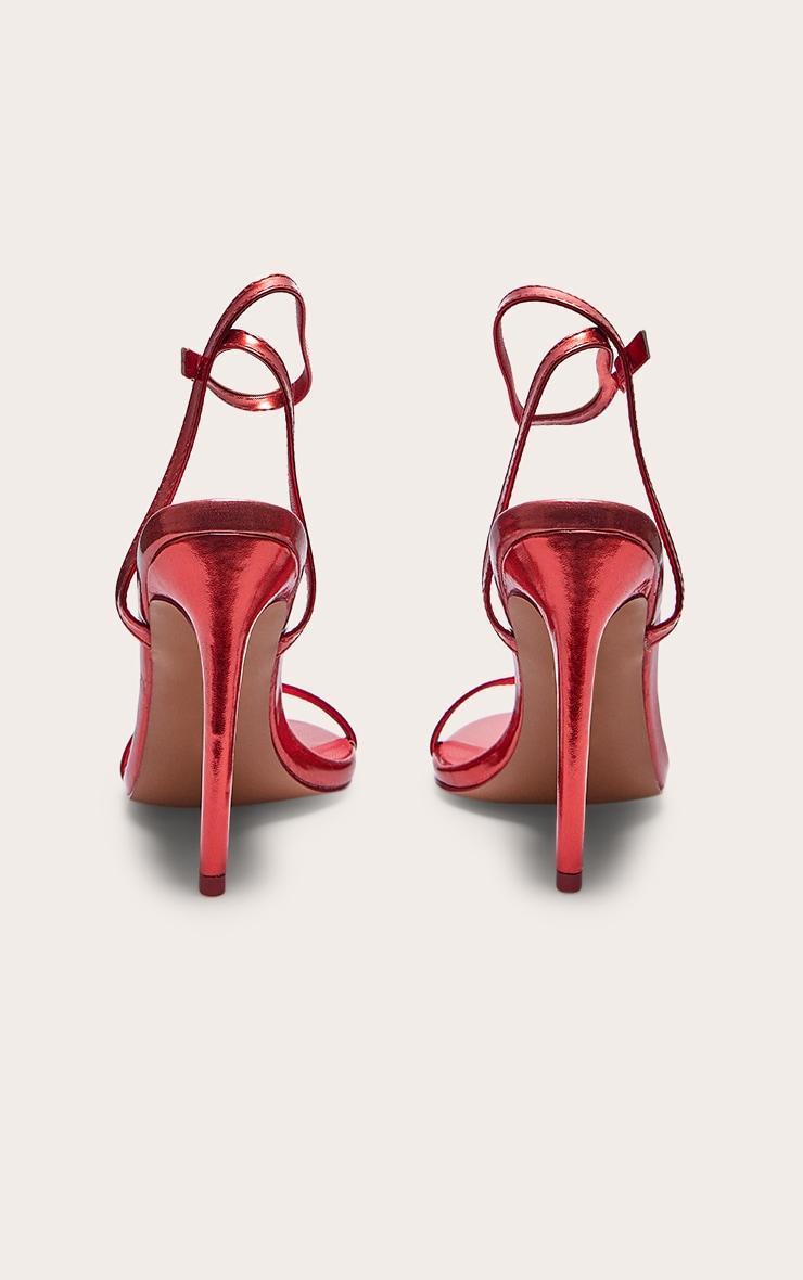  Red Wide Fit Metallic PU Round Toe Barely There High Heeled Sandals Product Image