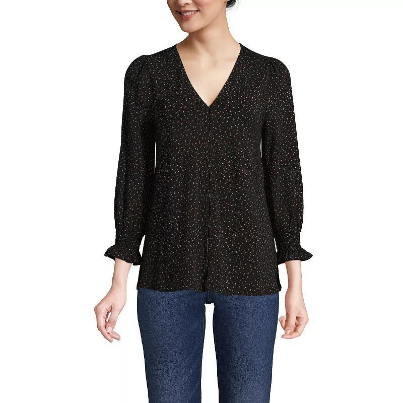 Women's Lands' End 3/4 Sleeve Lightweight Jersey Button Front Top, Size: XL, Spiced Rhubarb Product Image