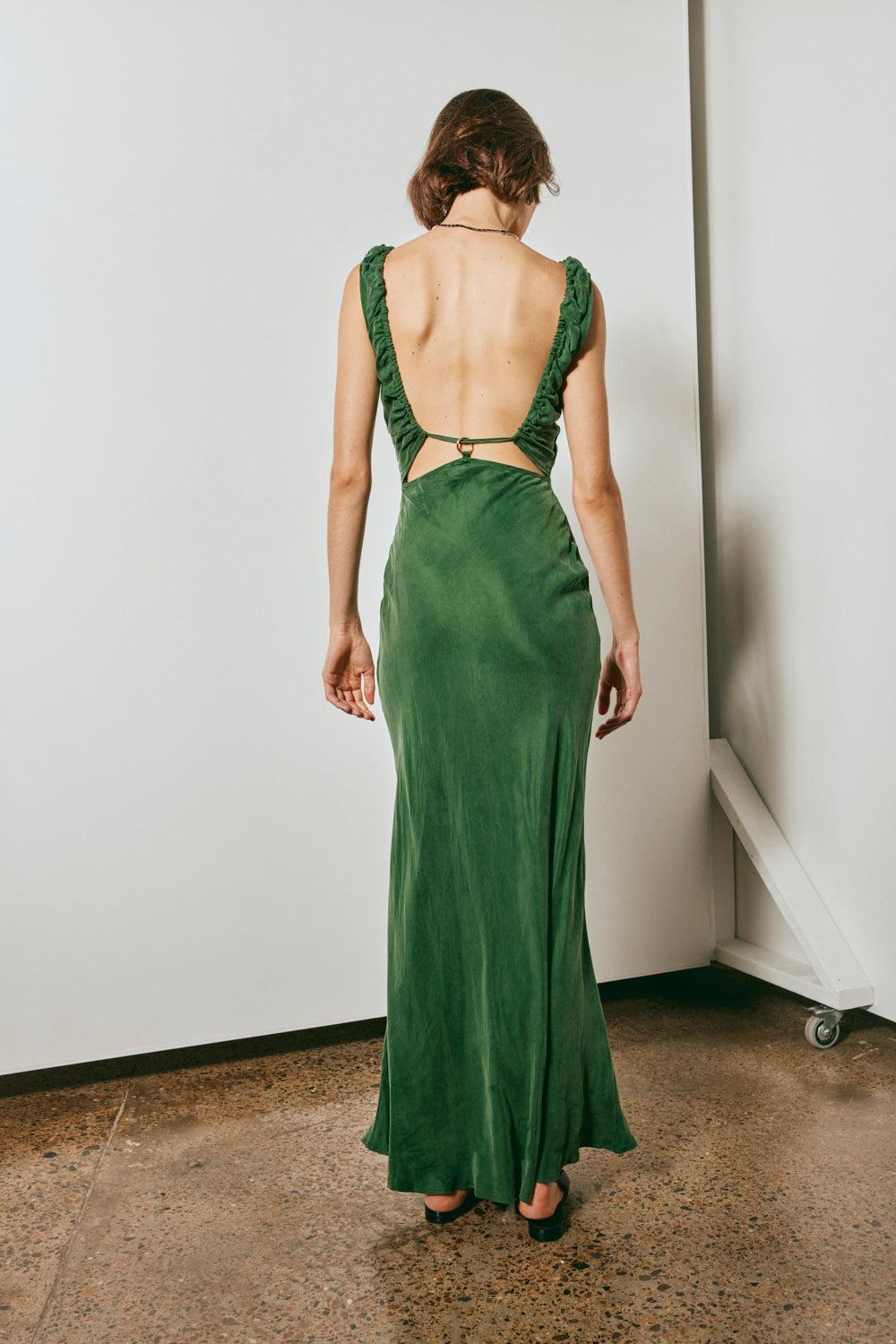 After Dark Bias Cut Maxi Dress Forest Product Image