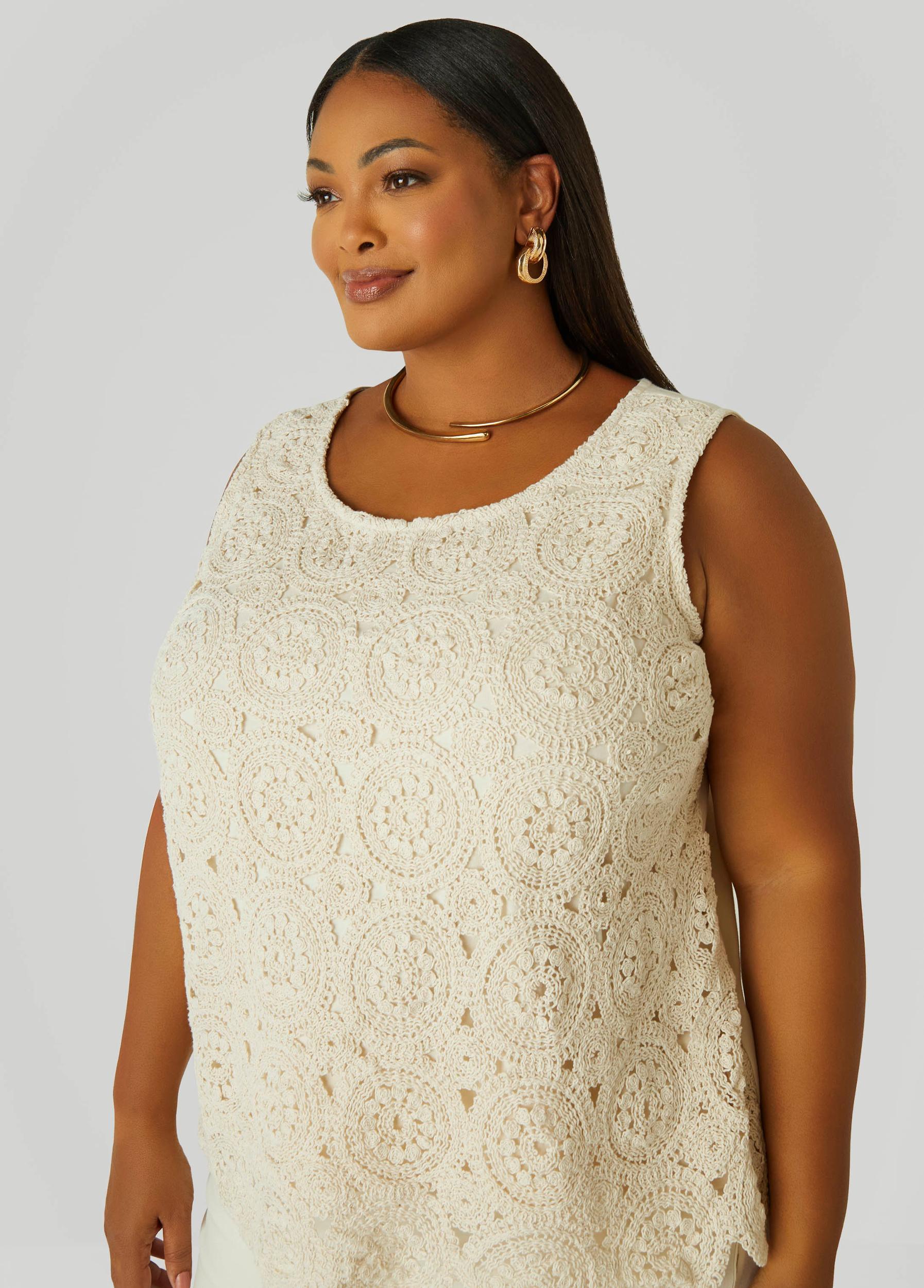 Plus Size Crochet Paneled Jersey Tank Ashley Stewart Product Image