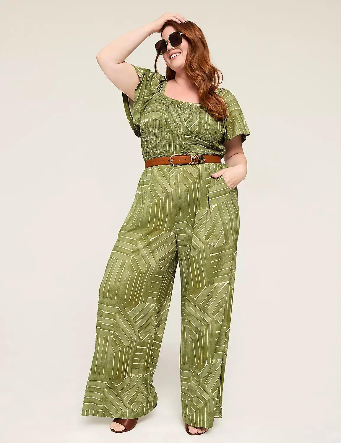 Smocked-Bodice Flutter-Sleeve Jumpsuit Product Image