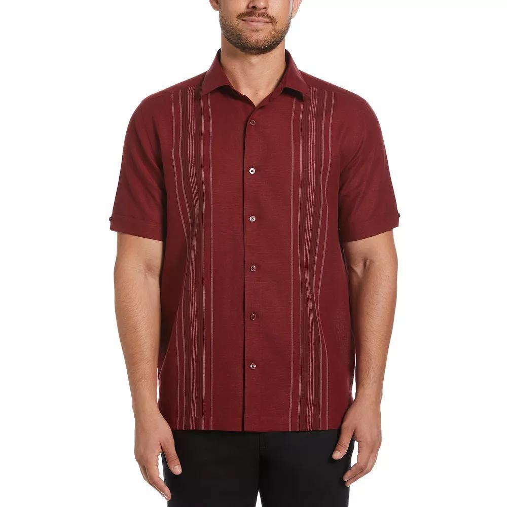 Men's Cubavera Chambray Panel Short Sleeve Button-Down Shirt, Size: Medium, Cabernet Product Image