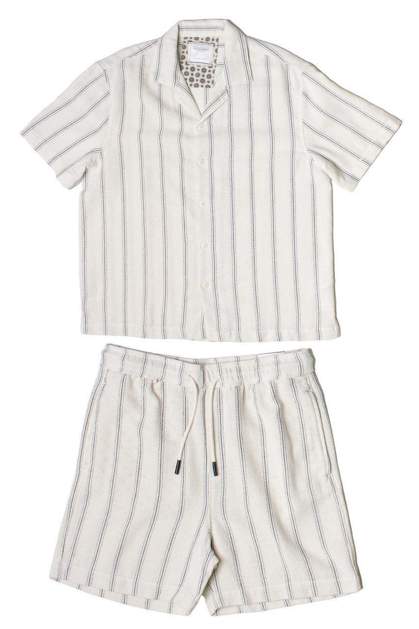 Black Striped Textured Woven Shorts Product Image