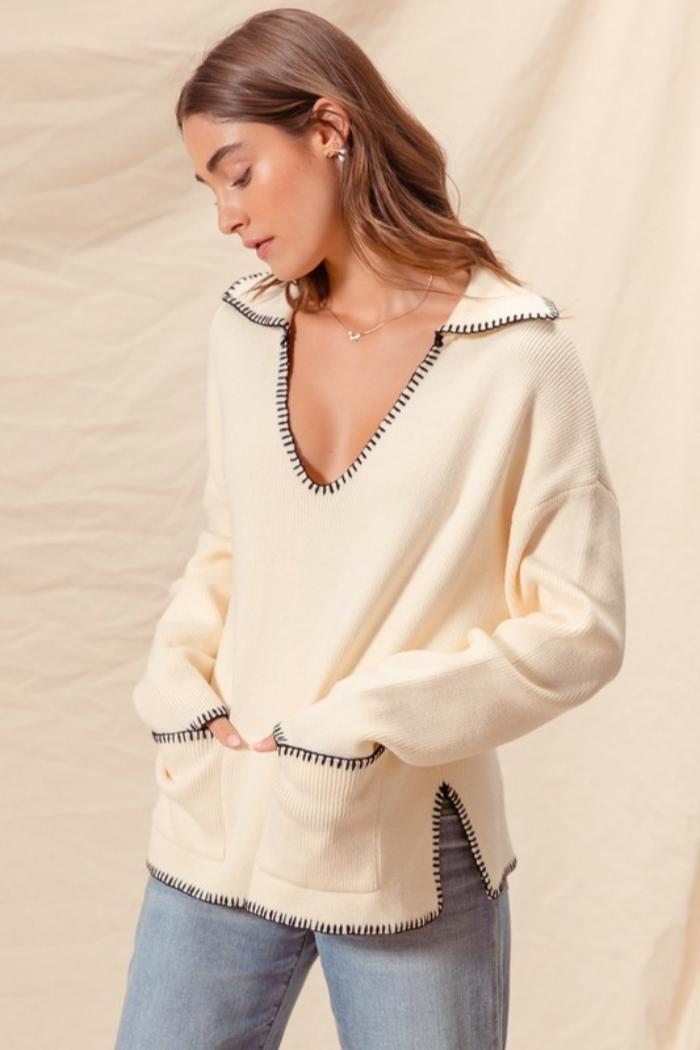 Contrast Stitch Blanket Sweater Product Image