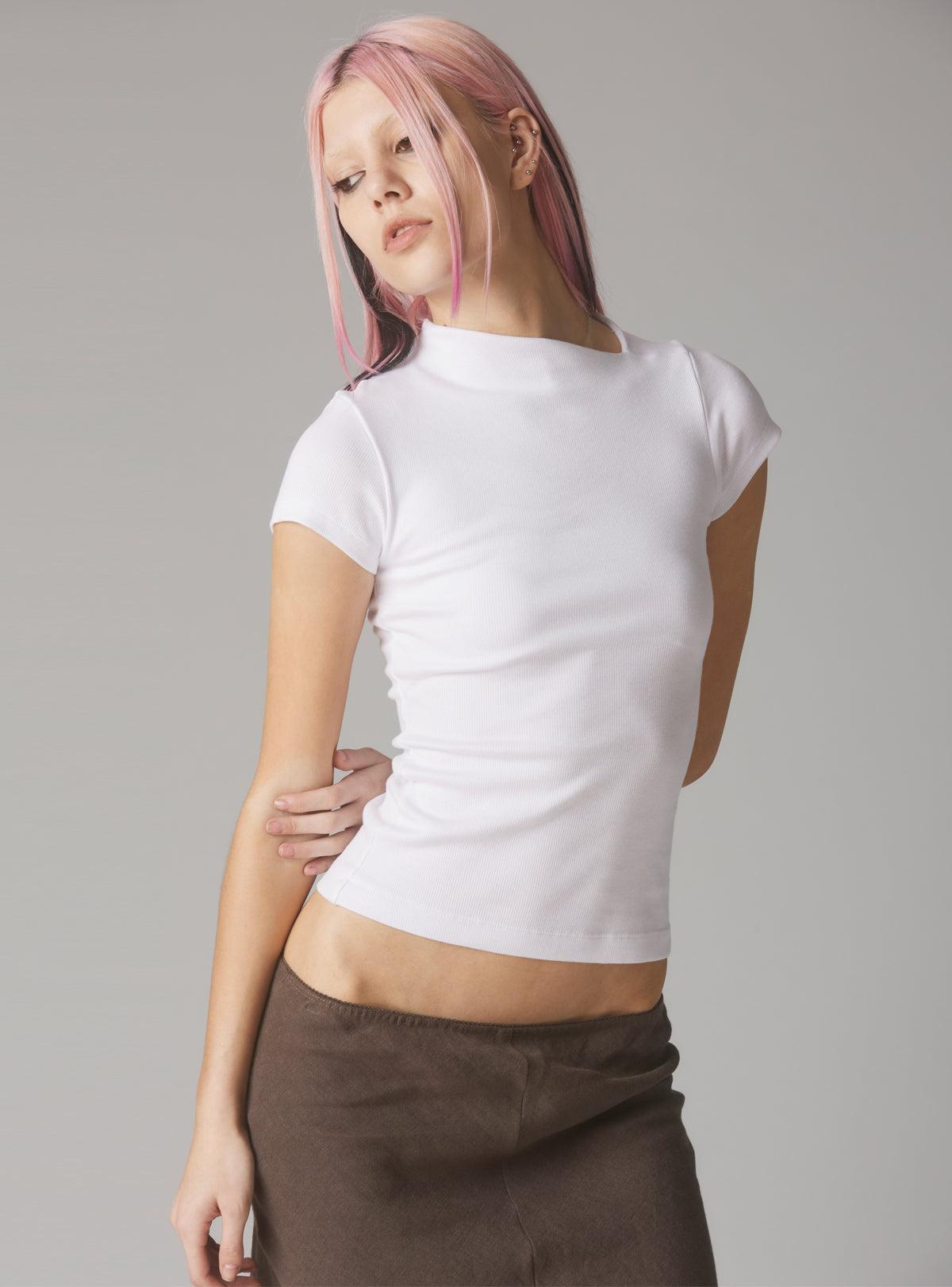 Rib Asymmetrical Cap Sleeve Female Product Image