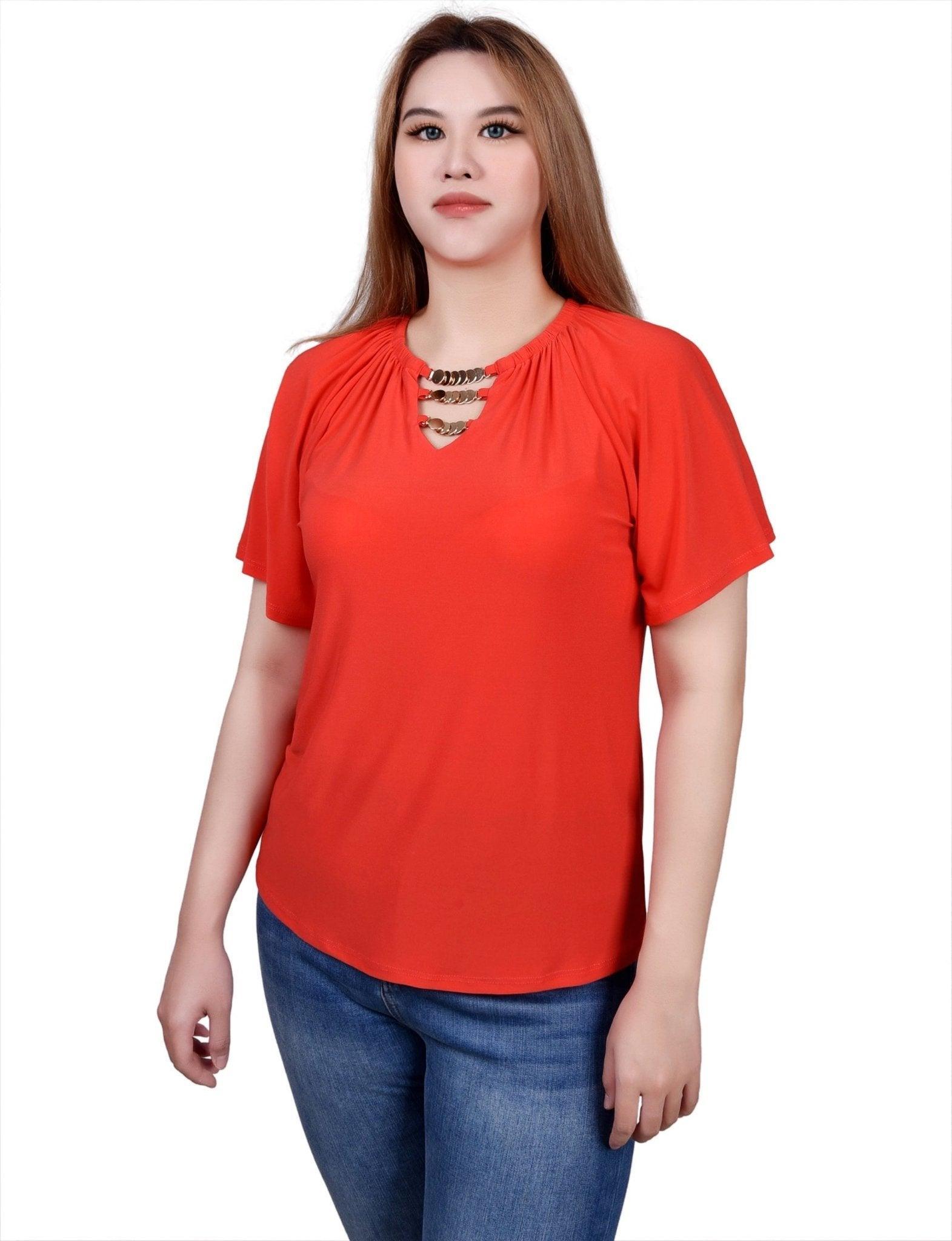 Raglan Sleeve Top With Chain Details - Petite Product Image