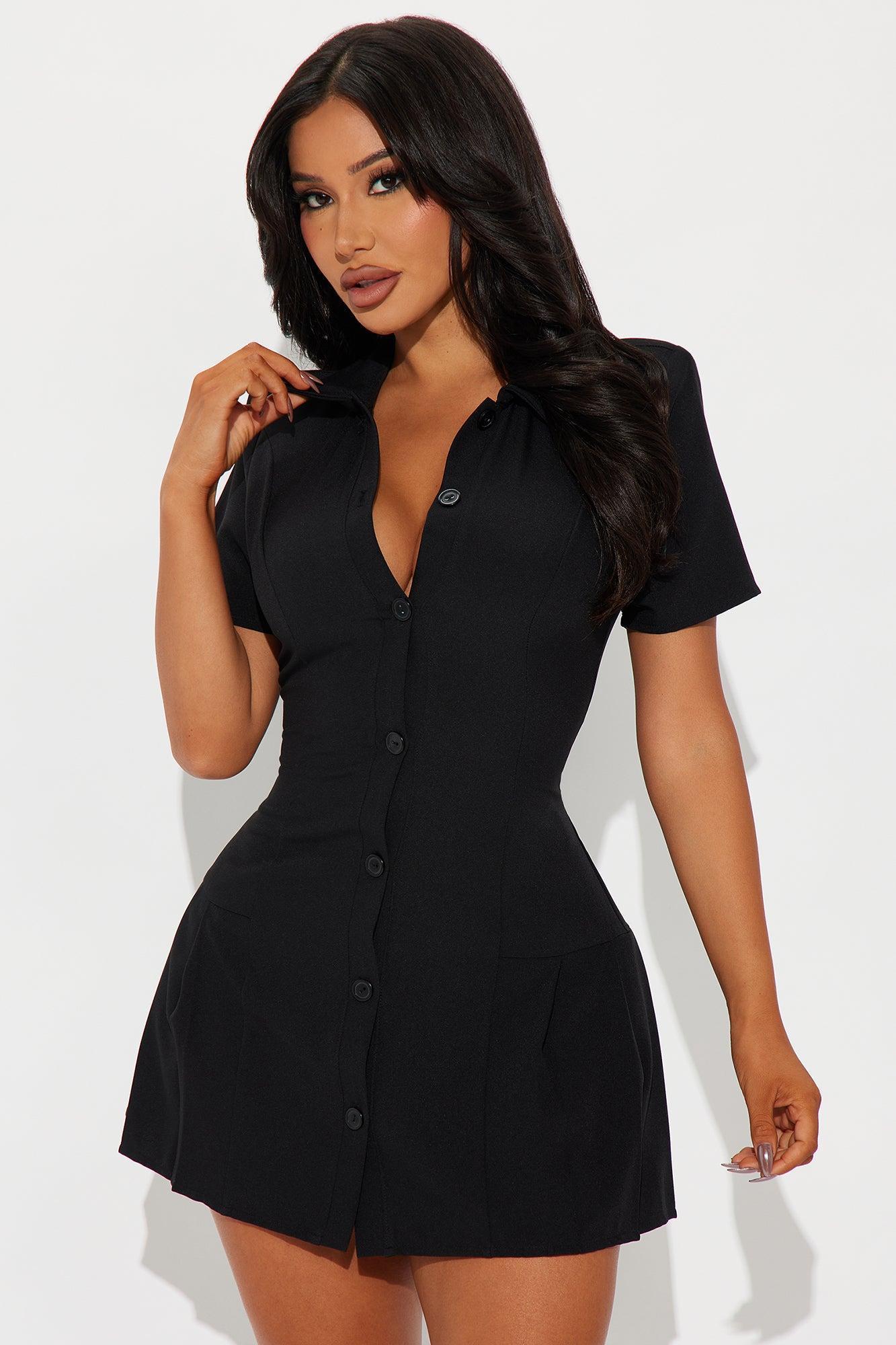 Nadia Collared Mini Dress - Black Product Image