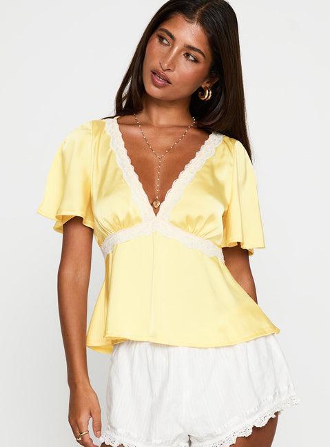 For The Summer Lace Trim Top Yellow Product Image