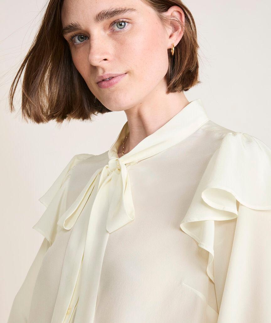 Ruffle-Sleeve Tie-Neck Blouse Product Image