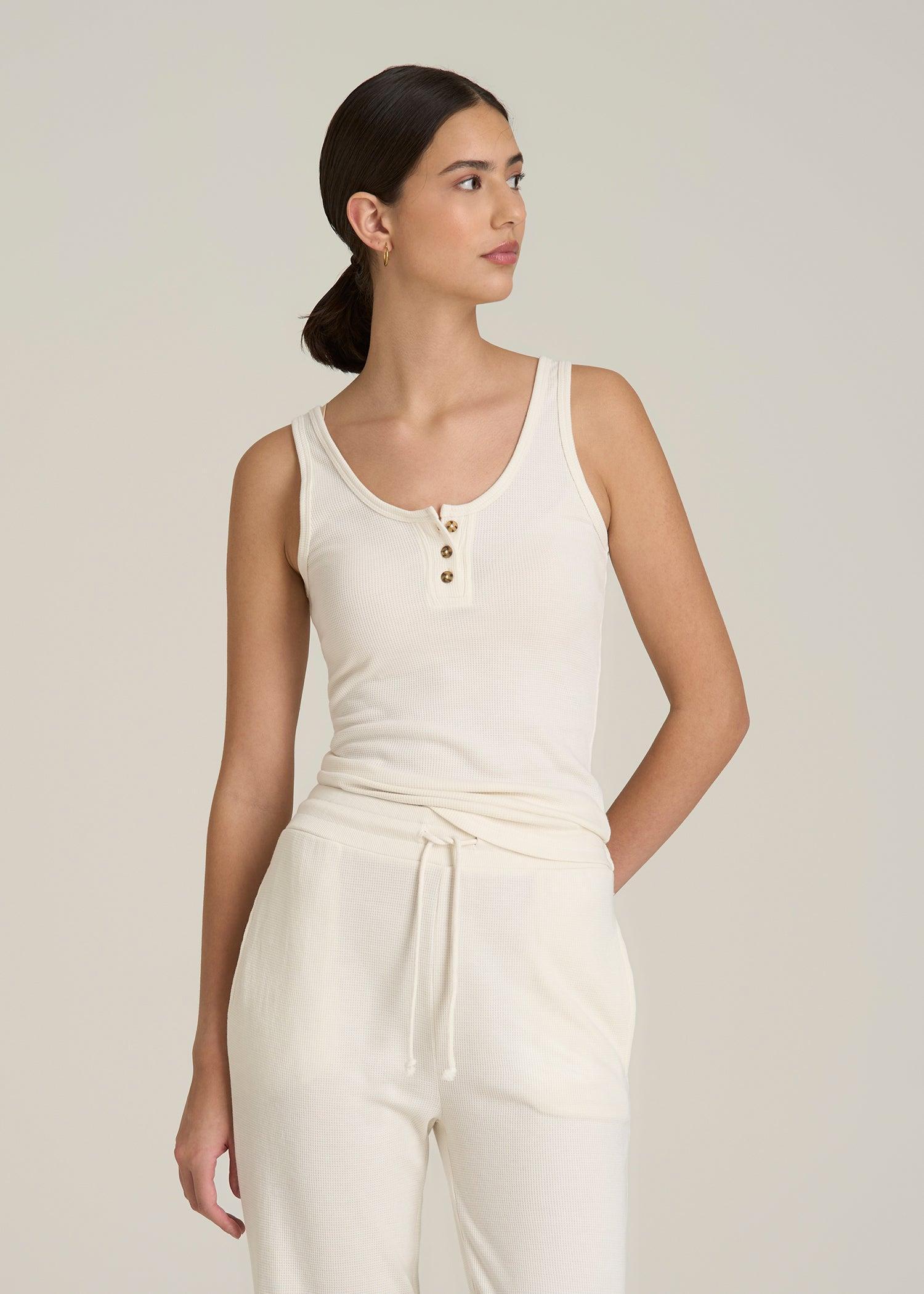 Waffle Tank Top for Tall Women in White Alyssum Female Product Image