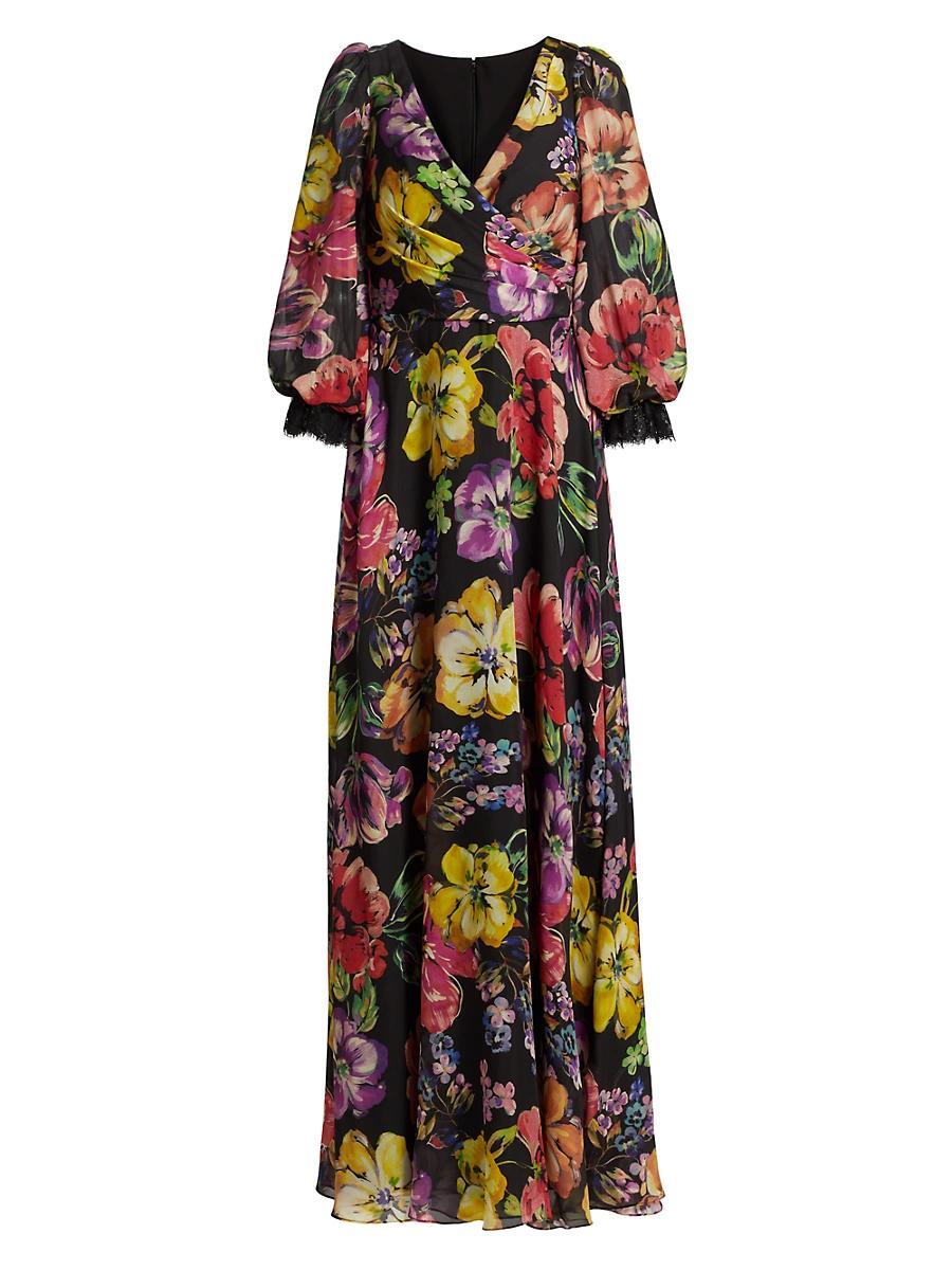 Womens Floral Silk Chiffon Gown Product Image