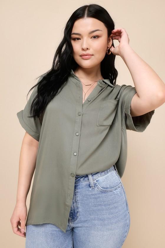 Blythe Olive Green Short Sleeve Button-Up Top Product Image