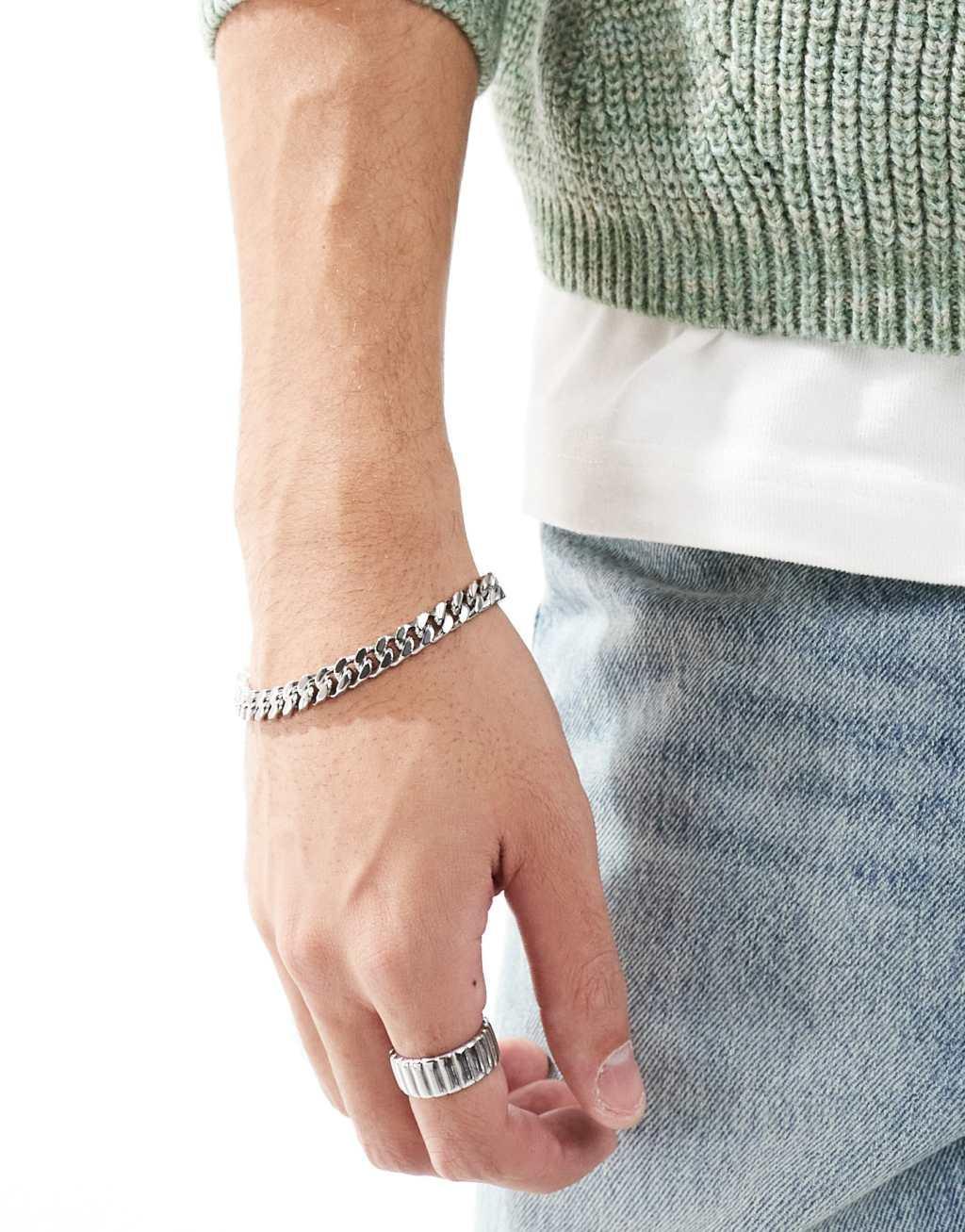 ASOS DESIGN waterproof stainless steel curb chain bracelet in silver tone Product Image