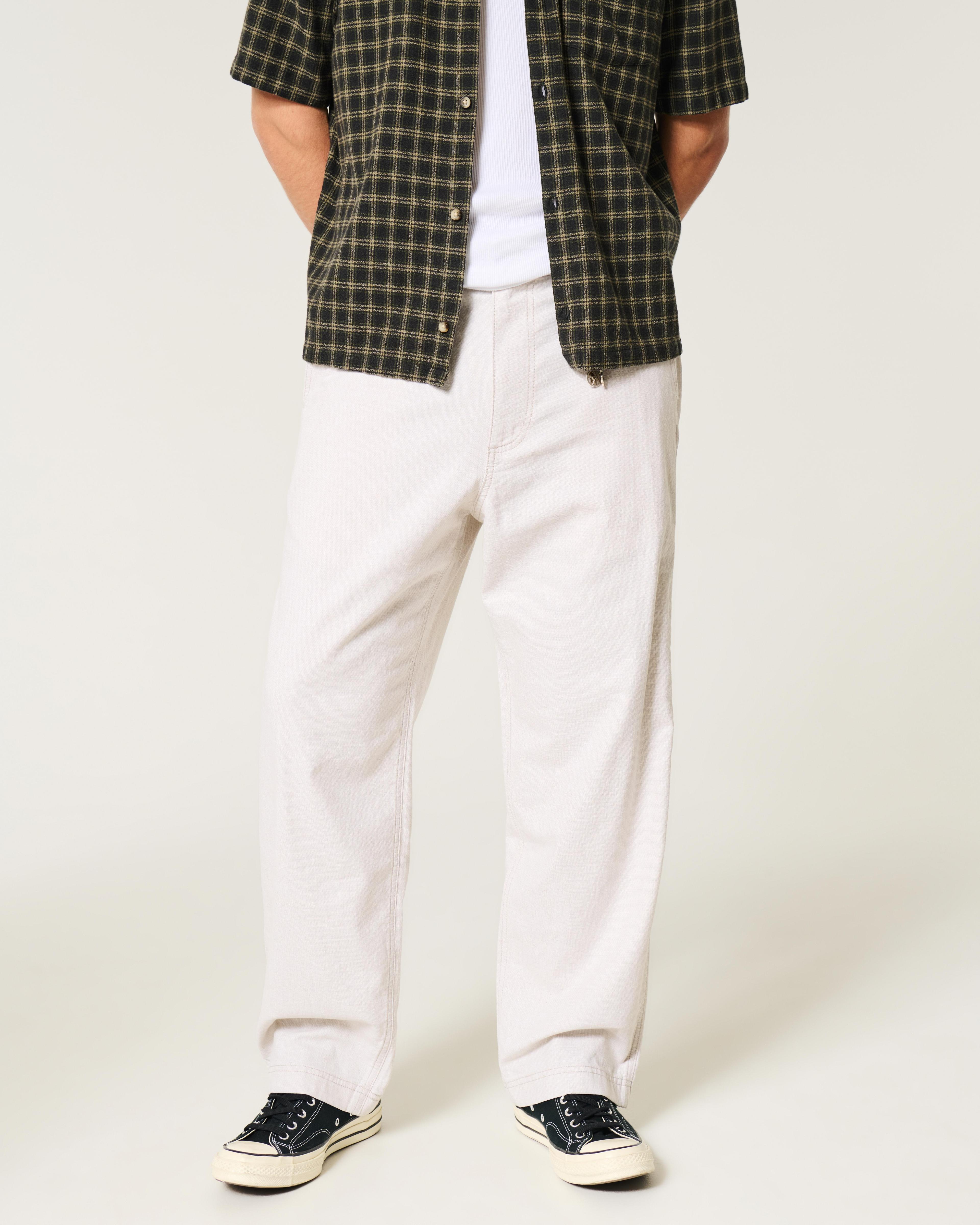 Linen-Blend Flex-Waist Baggy Pants Product Image