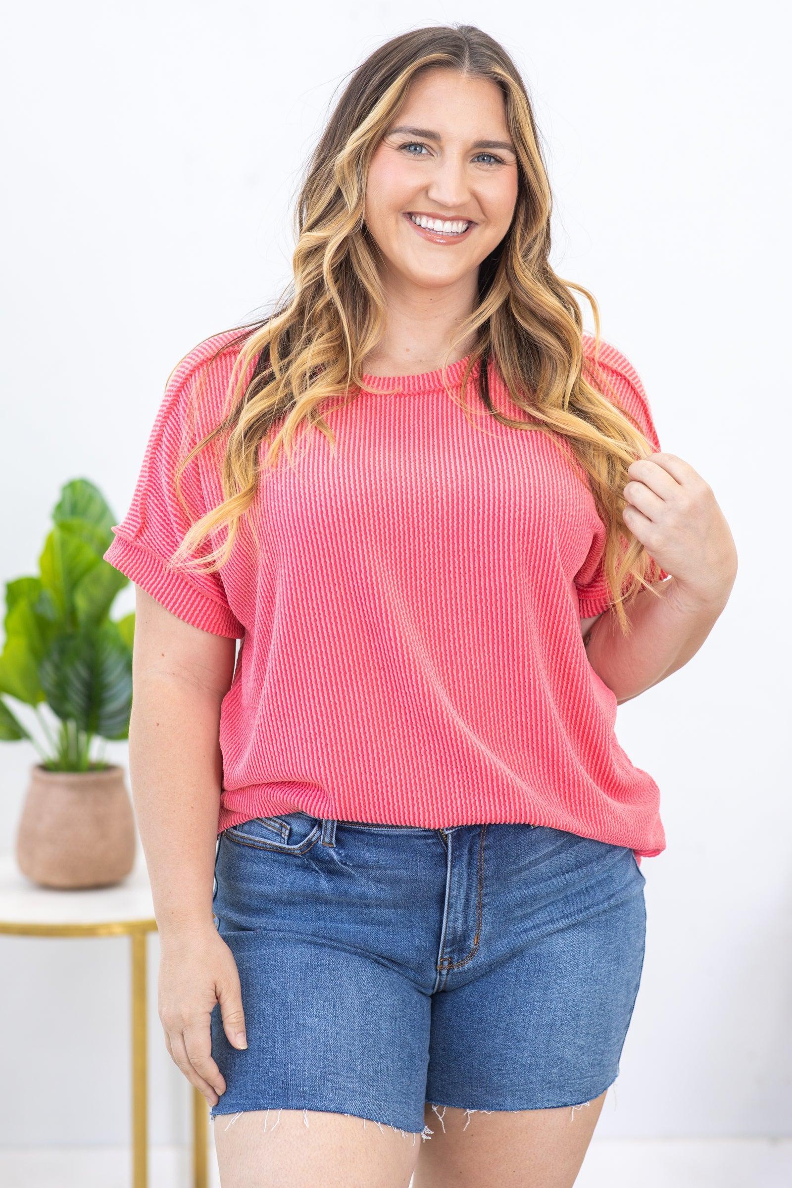 Ribbed Short Sleeve Crew Neck Top Product Image