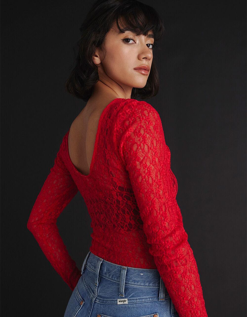 JJXX Leah Womens Long Sleeve Lace Top - BLACK Product Image