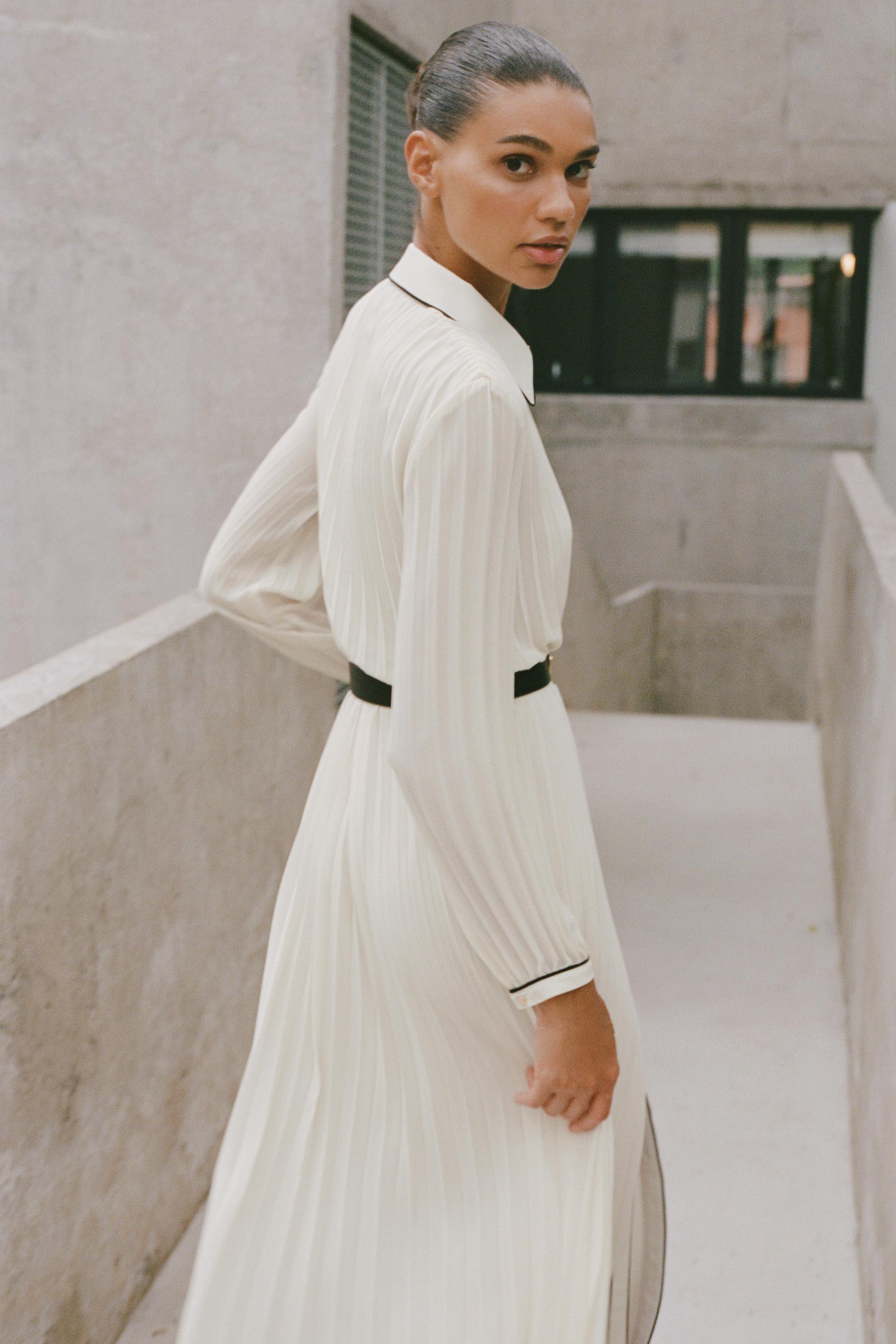 PLEATED DRESS WITH BELT Product Image