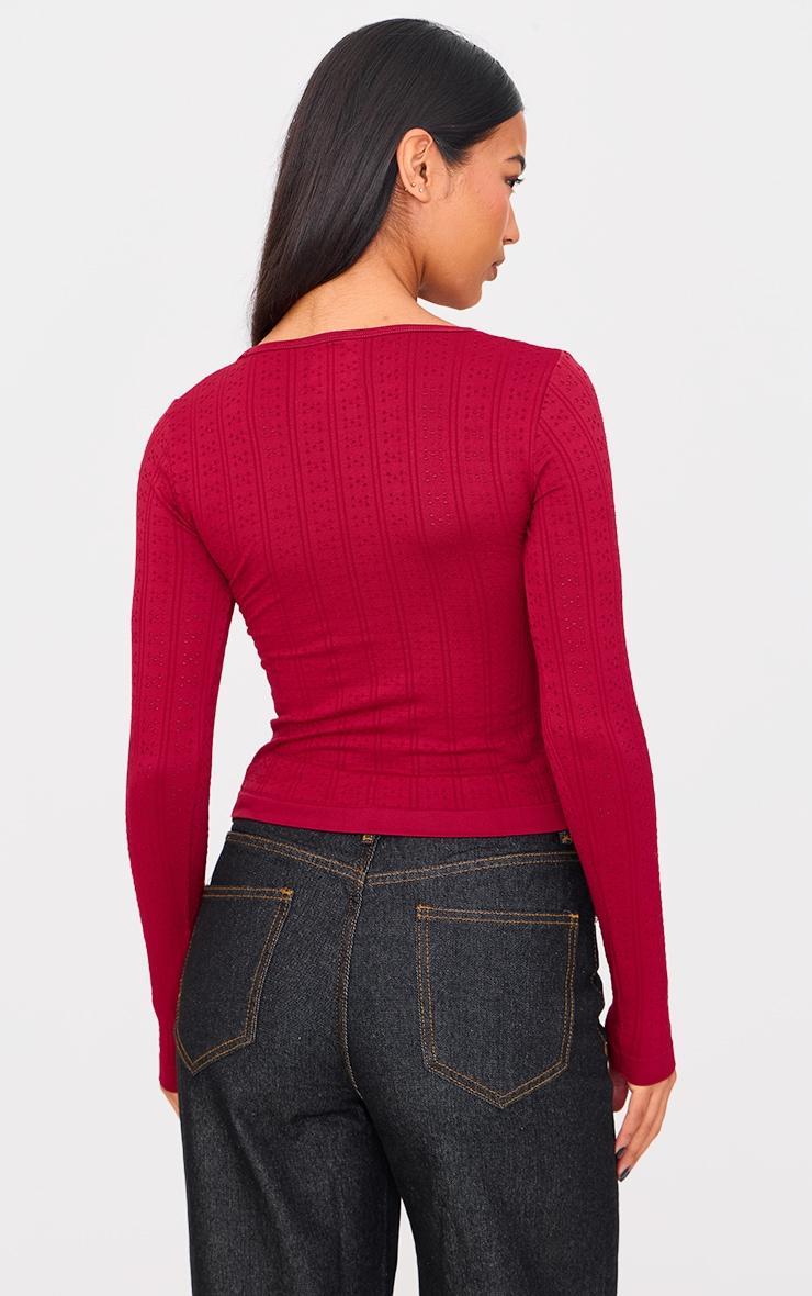 Burgundy Contour Pointelle Square Neck Long Sleeve Top Product Image