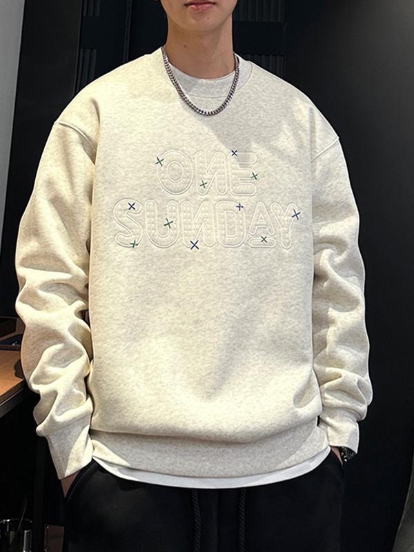 Men's Fleece Letter Embroidery Crew Neck Sweatshirt Product Image