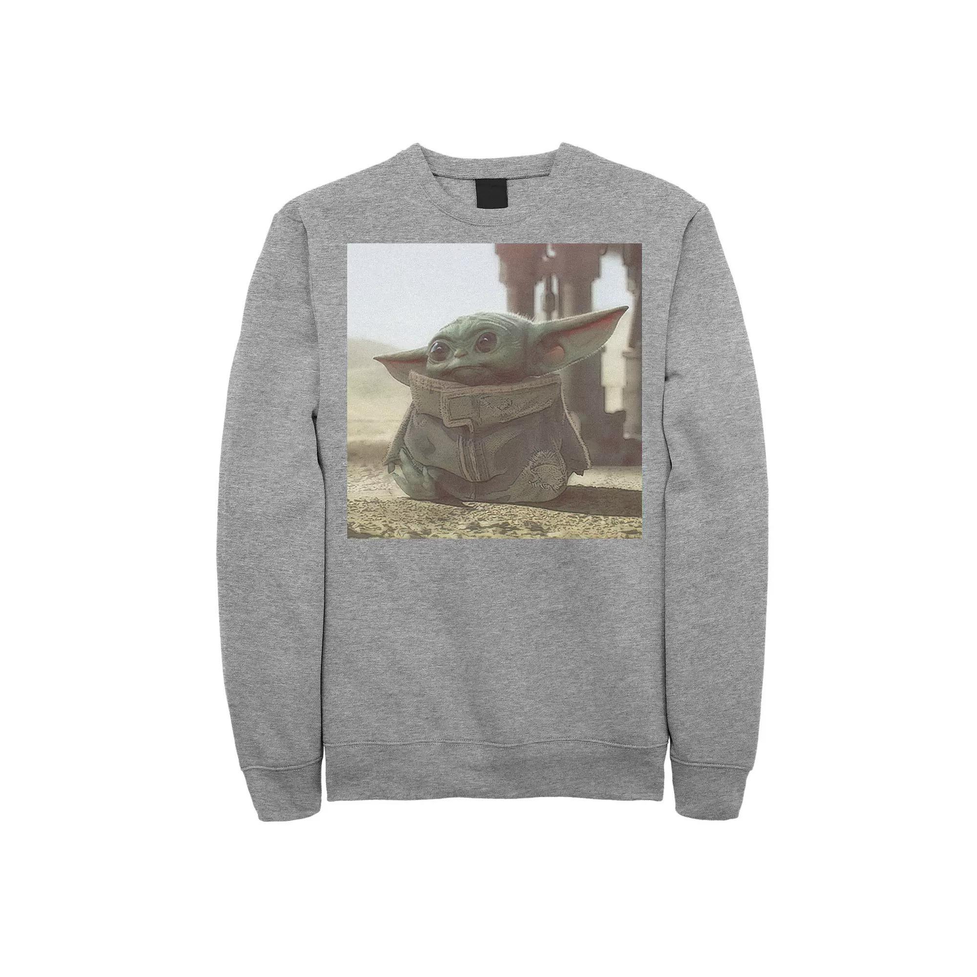 Men's Star Wars The Mandalorian The Child aka Baby Yoda Photograph Sweatshirt, Size: Medium, Athletic Grey Product Image