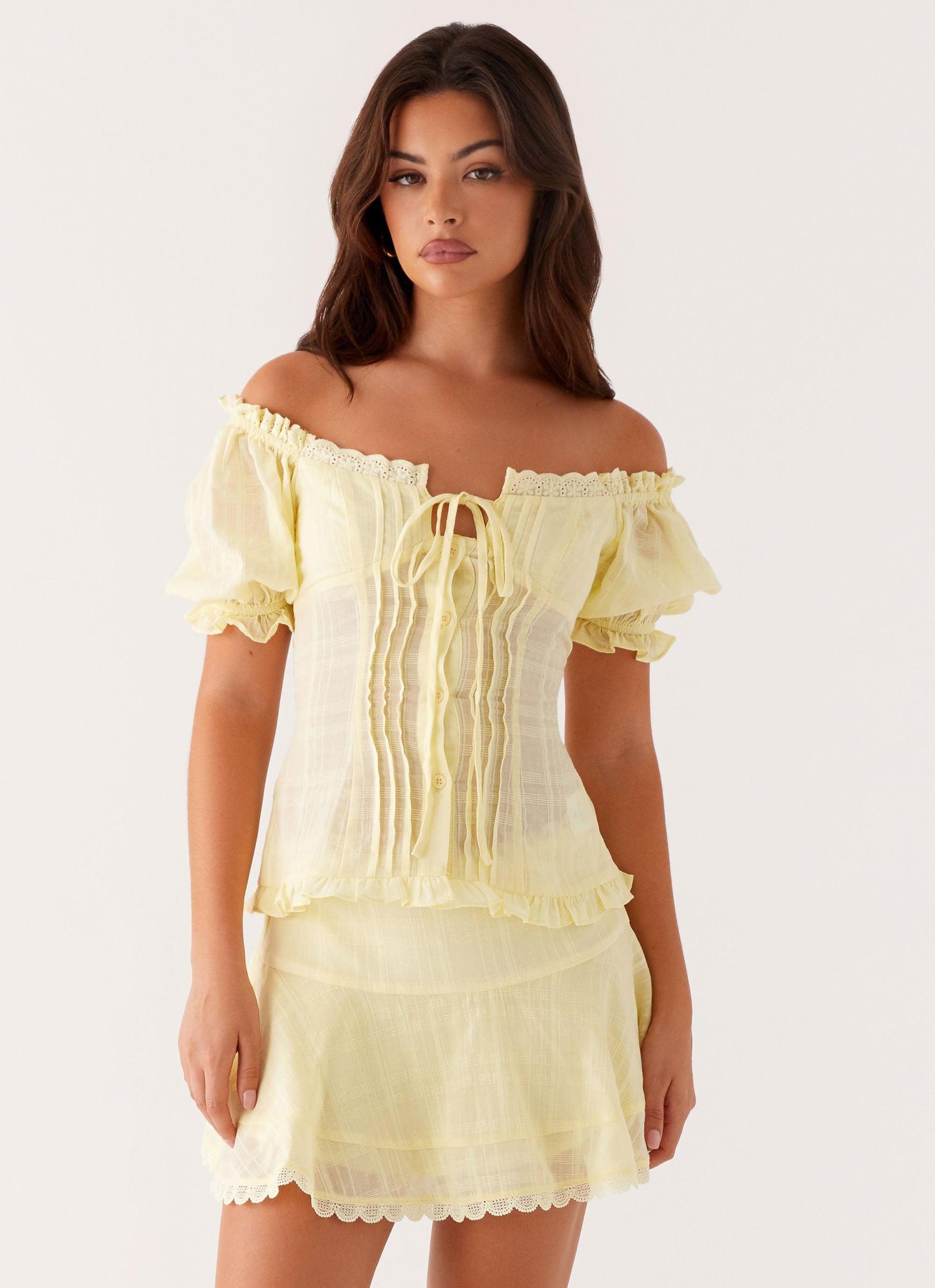Hundred Percent Puff Sleeve Top - Yellow Product Image