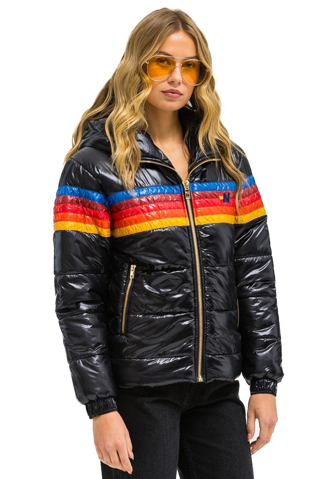 5 STRIPE LUXE TREKKER JACKET - GLOSSY BLACK Female Product Image