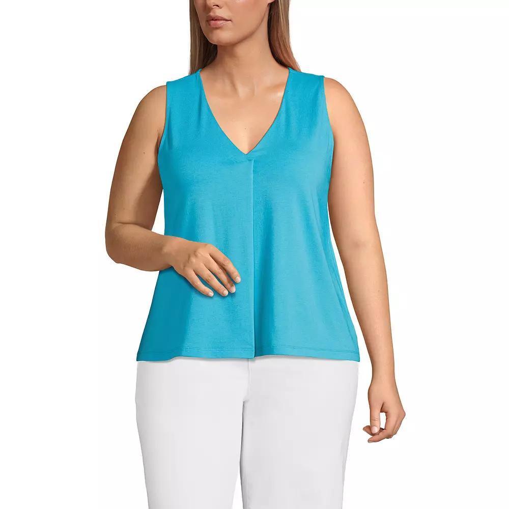 Plus Size Lands' End Lightweight Pleated V-Neck Tank Top, Women's, Size: 2XL, Island Turquoise Product Image