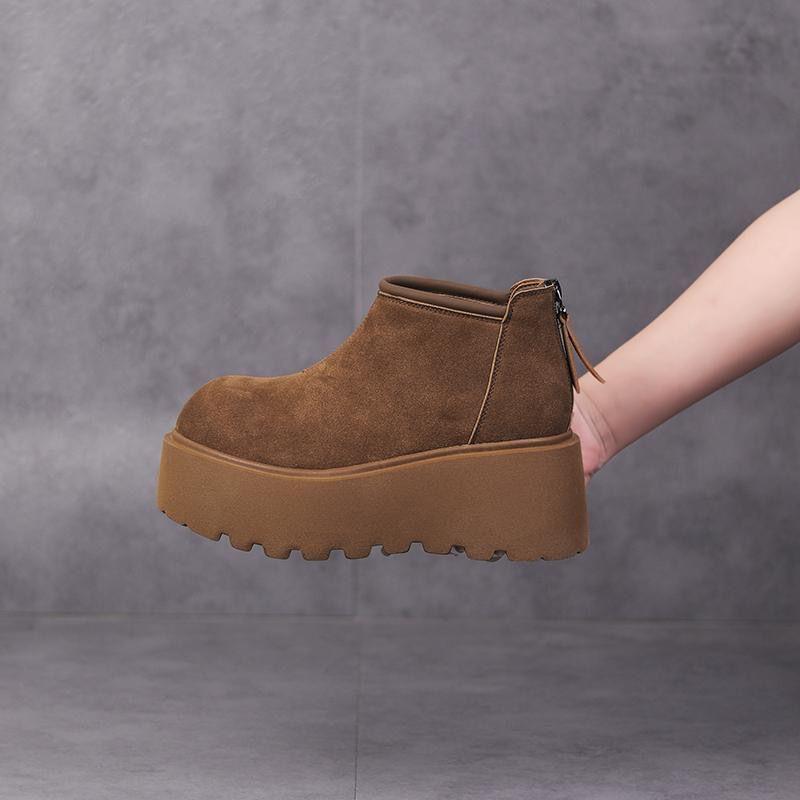 Platform Plain Zip-Up Faux Suede Ankle Boots Product Image