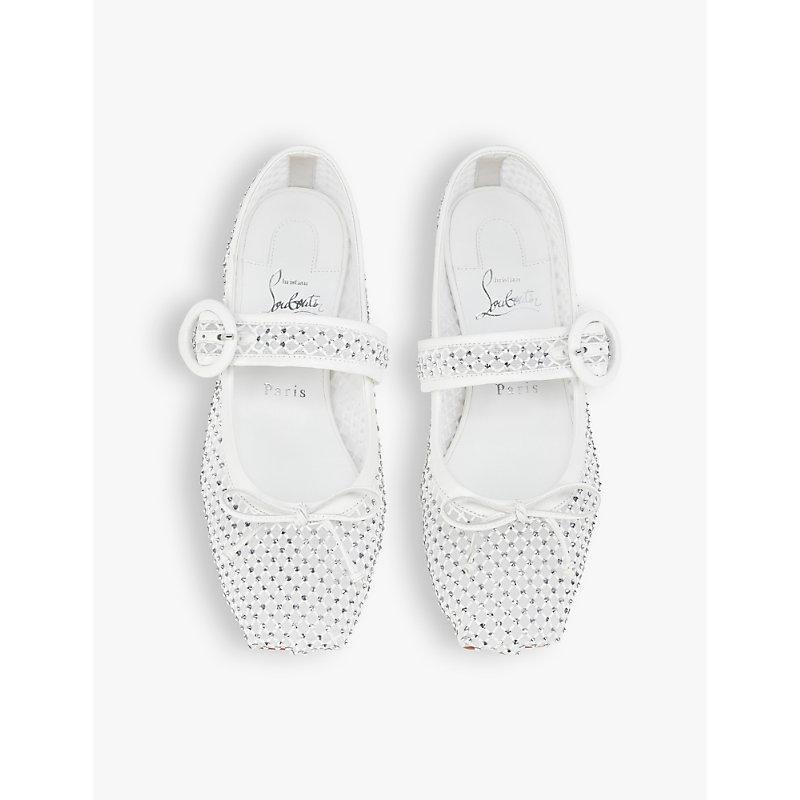 CHRISTIAN LOUBOUTIN Mamastrapitina Crystal-embellished Mesh Ballet Flats In White Product Image