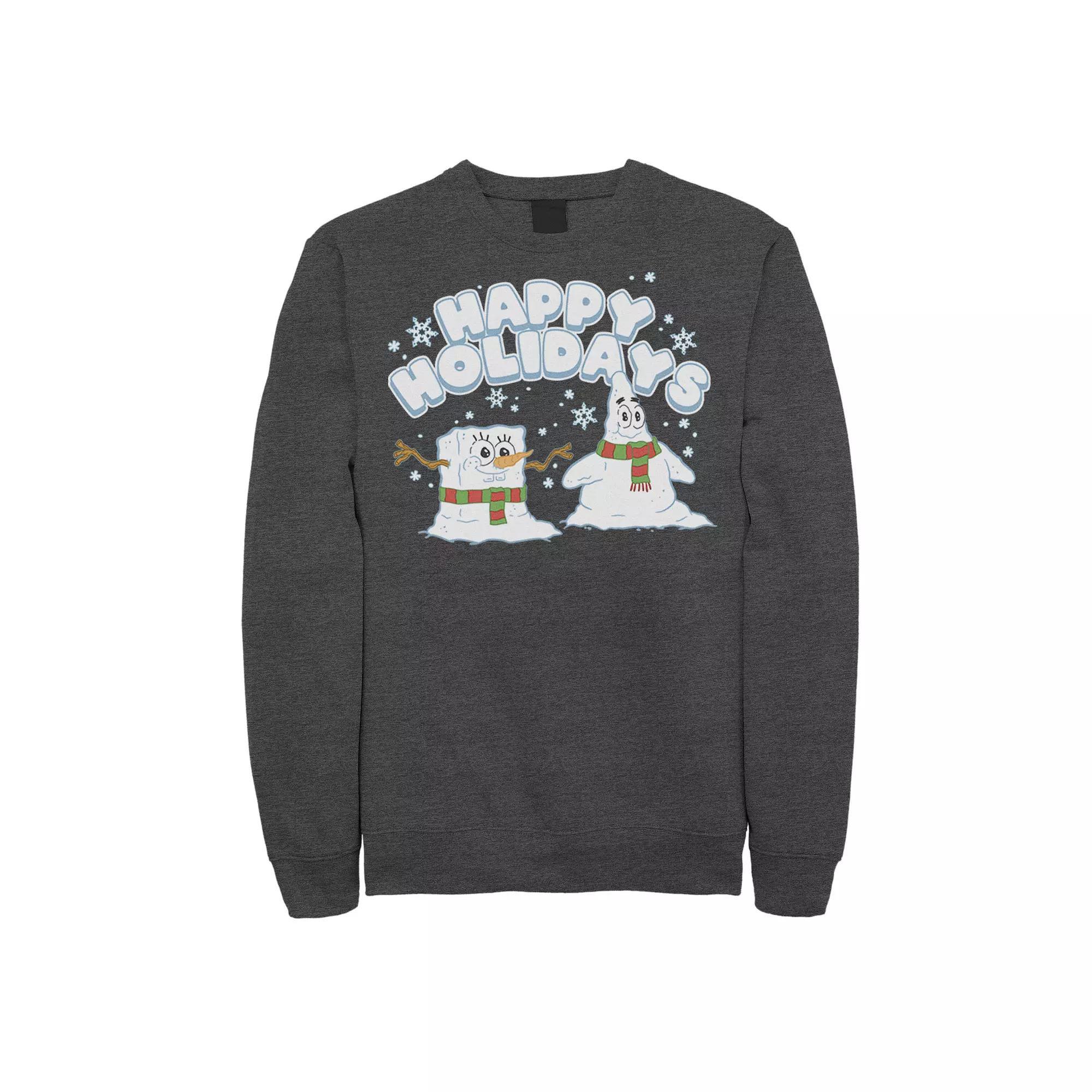 Men's Spongebob Squarepants Patrick Star Snowmen Happy Holidays Sweatshirt,  Product Image