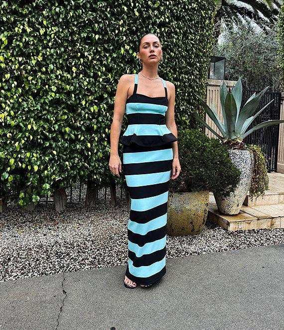 AFRM Coordinating Lyle Stripe Print Square Neck Sleeveless Peplum Matte Scuba Top Product Image