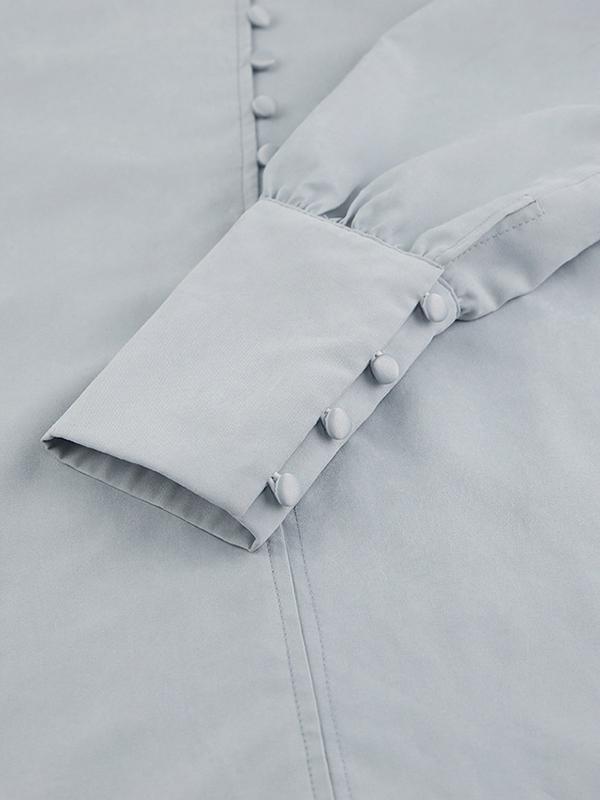 Long Sleeves Loose Solid Color Split-Joint High-Neck Blouses Product Image