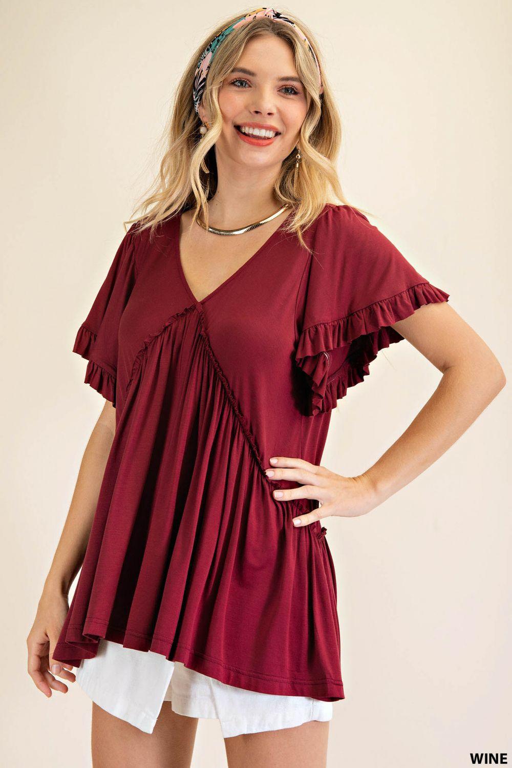 7275   Gracie Bell Sleeve Ruffle Top - Reg & Plus! Product Image