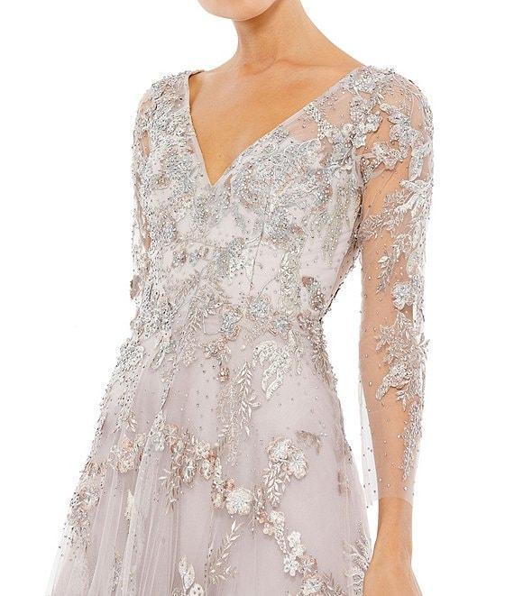 Mac Duggal Appliqued Illusion Long Sleeve A Line Gown Product Image