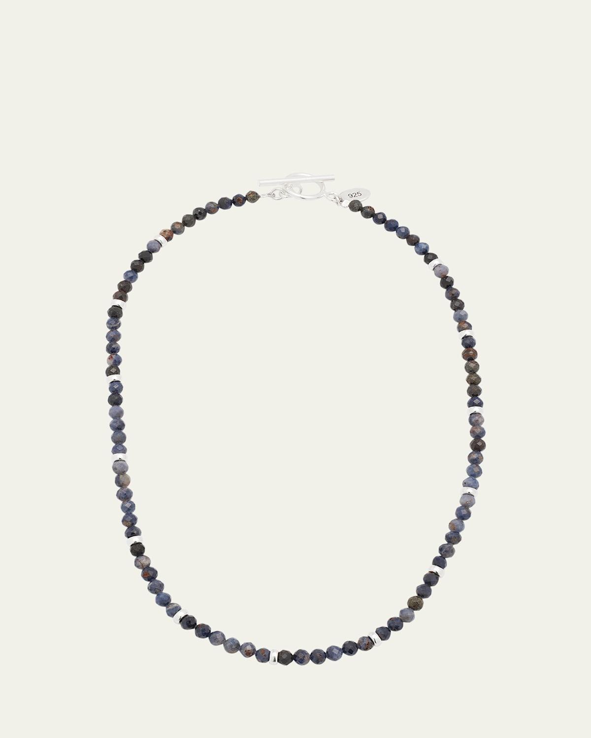 Mens Sterling Silver and Sapphire Beaded Necklace Product Image