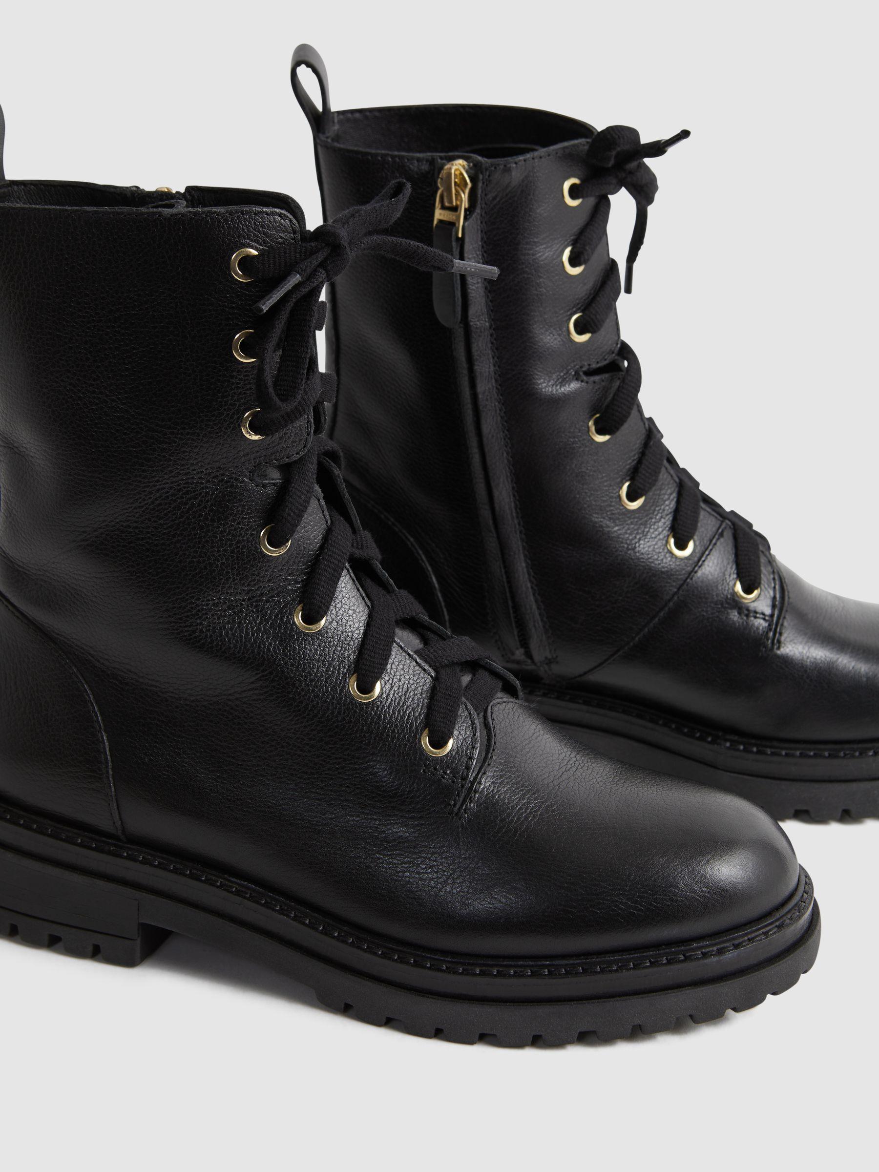 Leather Lace-Up Boots in Black Product Image