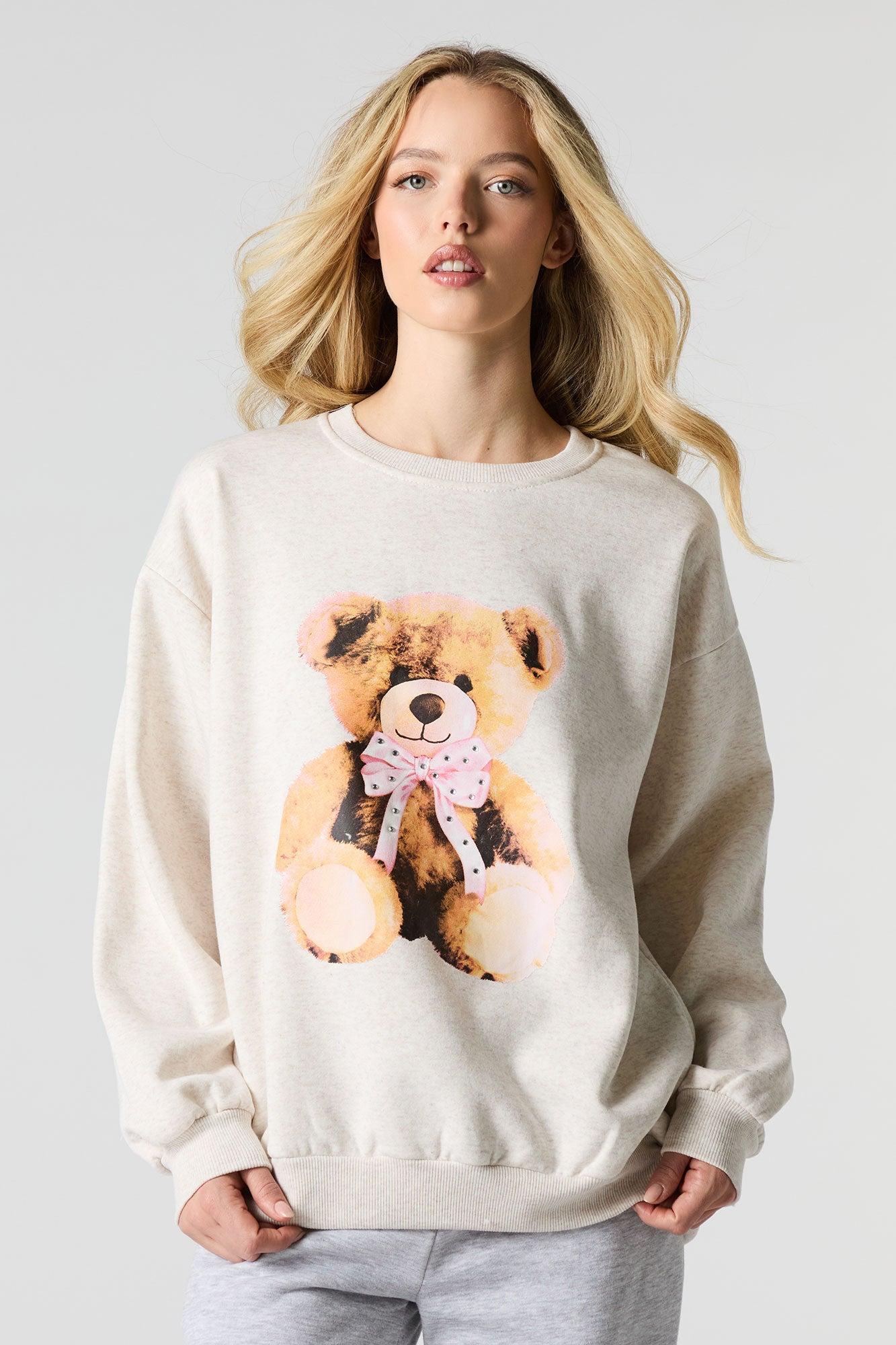 Oversized Cutesy Graphic Rhinestone Fleece Sweatshirt Female Product Image