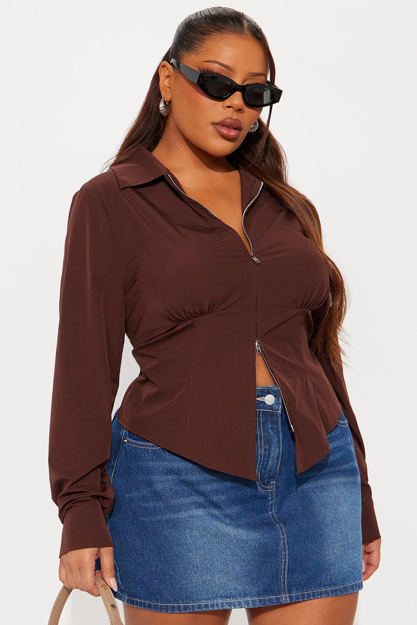 Laurel Zip Front Top - Chocolate Product Image