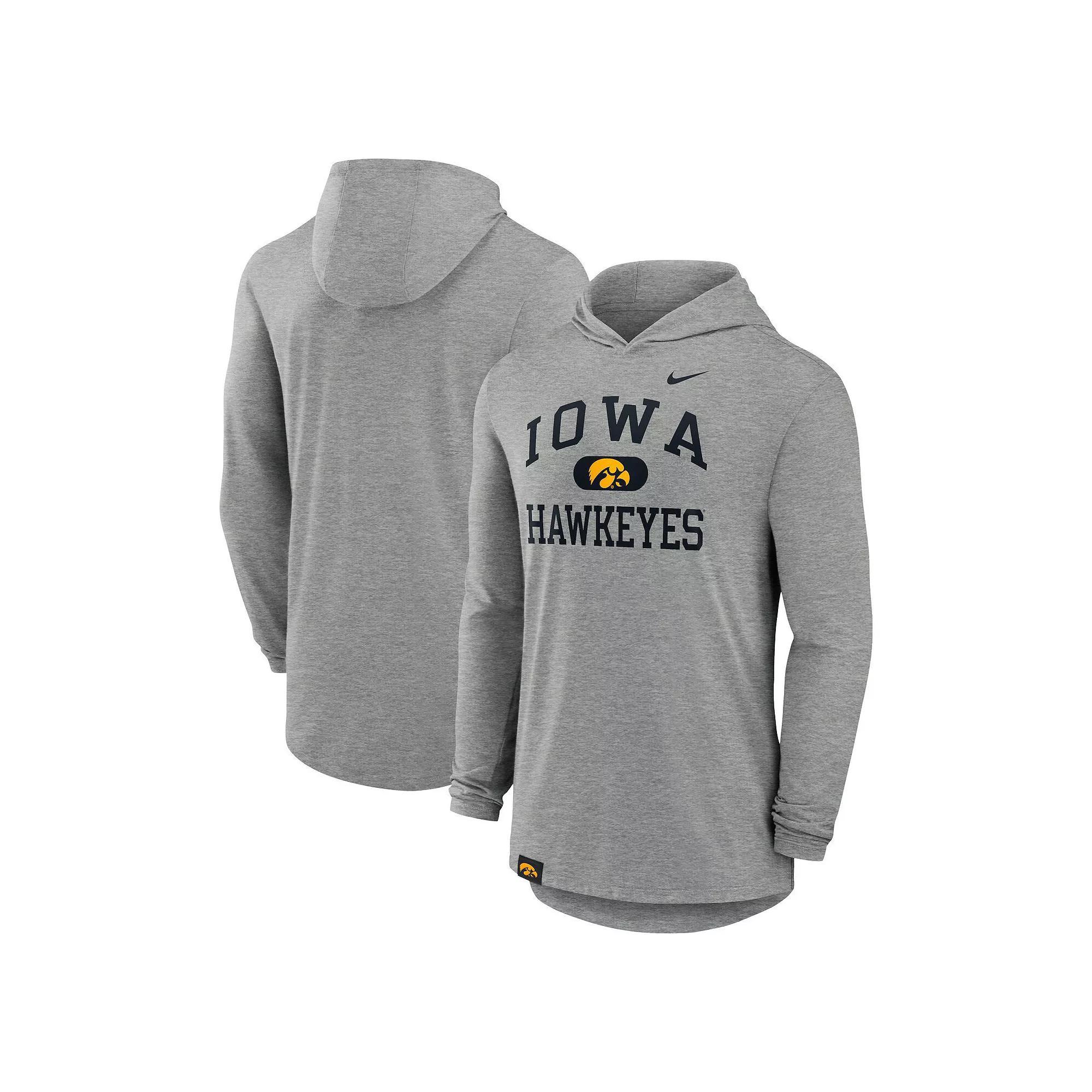 Men's Nike Heather Gray Iowa Hawkeyes Blitz Hoodie Long Sleeve T-Shirt, Size: Medium, Grey Product Image