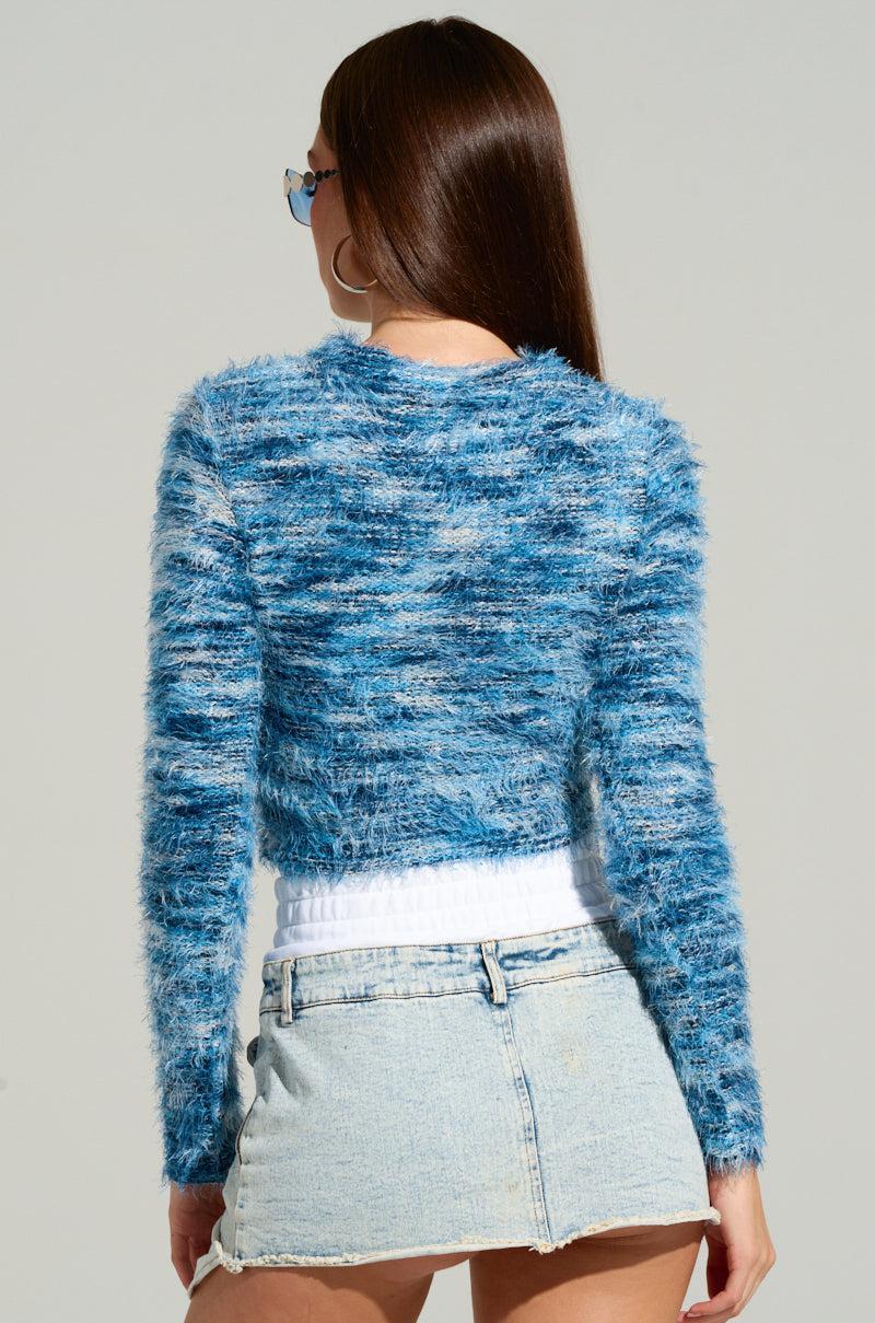 BIG FUZZY ENERGY CROPPED SWEATER IN BLUE Product Image