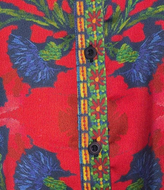 Chelsea & Violet Cora Satin Ikat Print Pointed Collar Button Front Shirttail Long Sleeve Coordinating Blouse Product Image