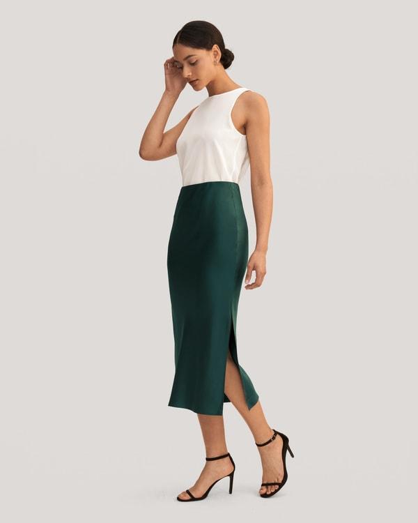 Flattering Side Slit Silk Midi Skirt Product Image