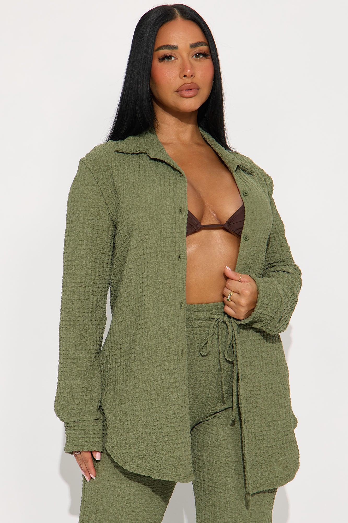 Fly With Me Textured Pant Set - Olive Female Product Image