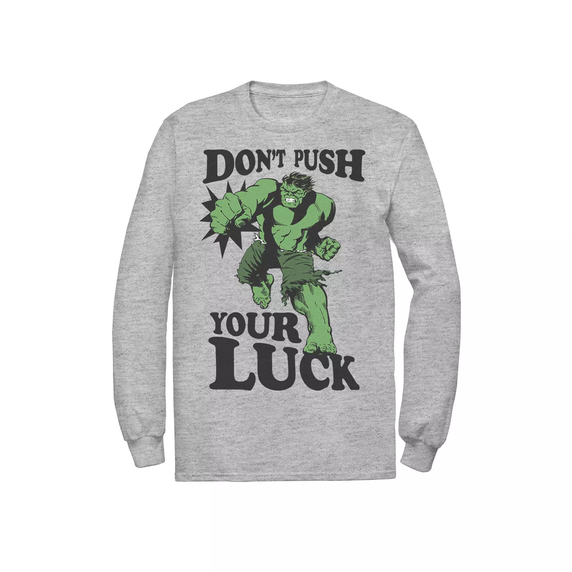 Men's Marvel The Hulk Don't Push Your Luck Tee, Size: Medium, Athletic Grey Product Image