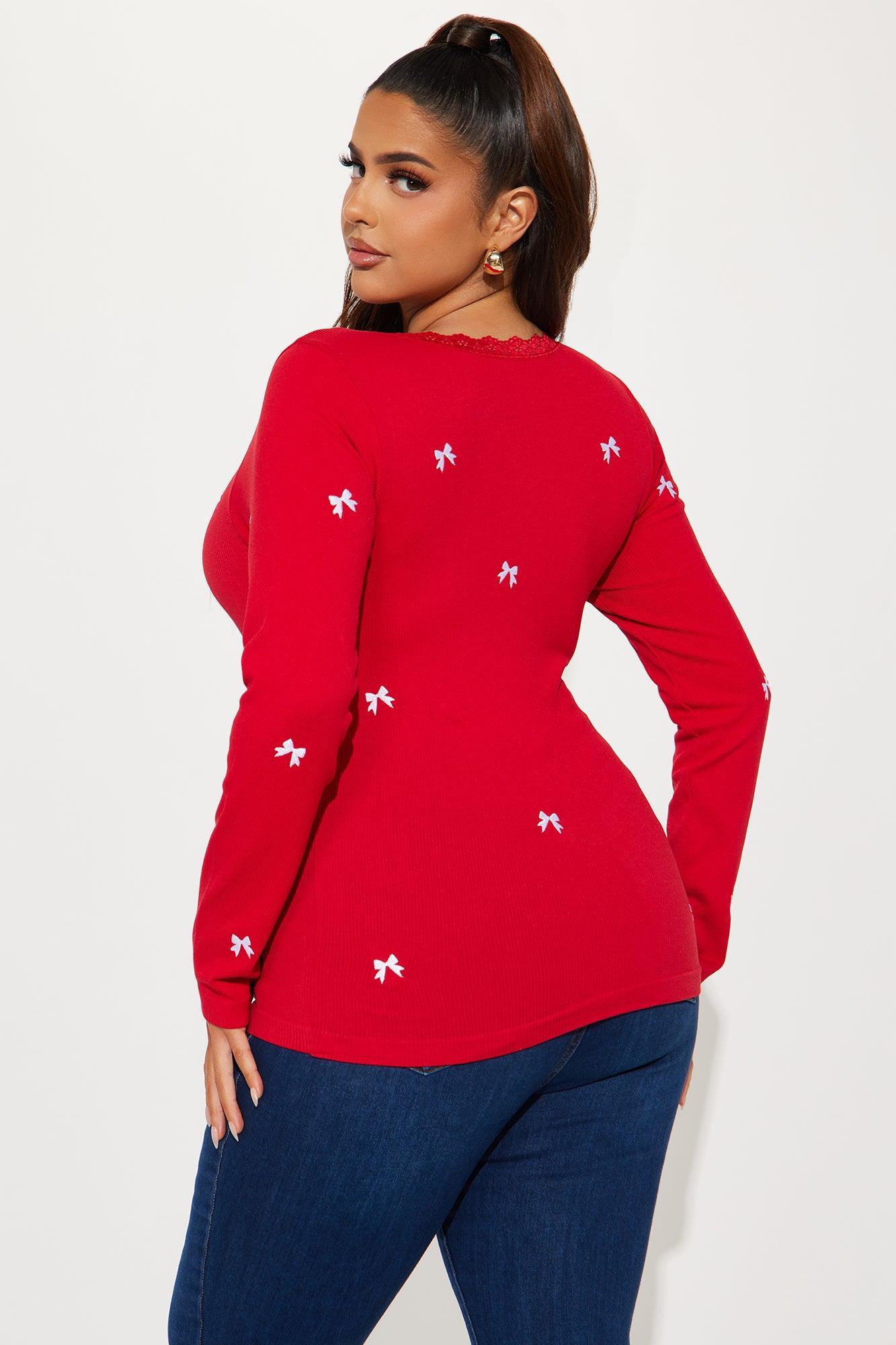 Sweet Moments Seamless Bow Top - Red Product Image