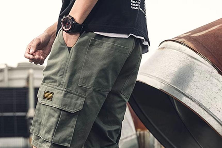 Mid Rise Plain Applique Cargo Shorts Product Image