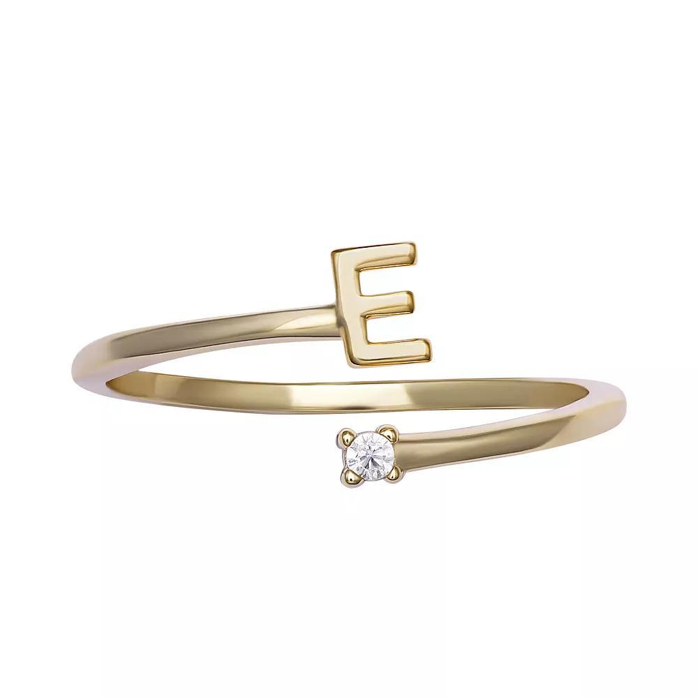PRIMROSE Sterling Silver Cubic Zirconia Initial Bypass Band Ring, Womens Gold Tone E Product Image